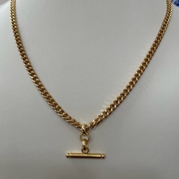 Gold T Bar Curb Link Chain Necklace - Picture 5 of 5